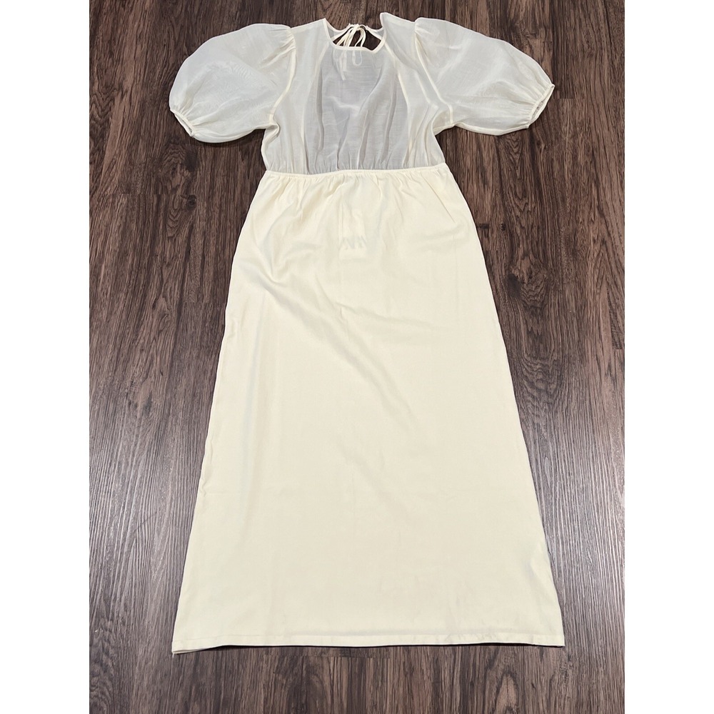 Zara Combination knit dress Size Medium Cream Long Feminine Puf Sleeve - Picture 2 of 7